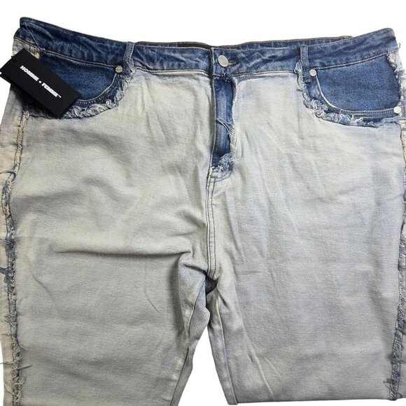 Homme + Femme Light Wash Distressed Flared Jeans Size 44 98% Cotton 2% Lycra Uni - Picture 1 of 8
